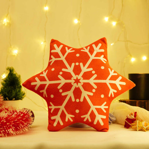 Stuffed Christmas Snowflake Printed Pillow - Uncommongifts.in